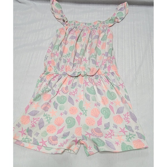 Little Lass Other - Seashell Starfish Print Romper Pastel Pink Green Purple Girls 6X Little Lass